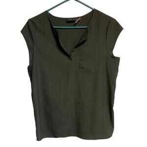 Women's Black Split Neck Cap‎ Sleeve Pocket Blouse Top Small P Career Minimalist